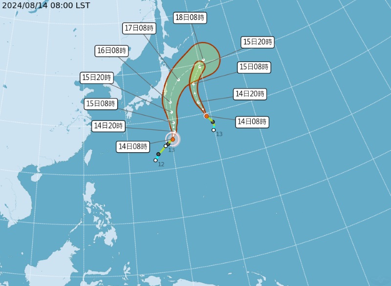 氣象署今(8/14)日發布颱風消息