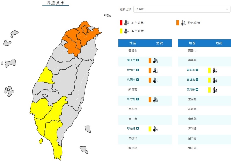 氣象署今(9/6)日發布高溫資訊