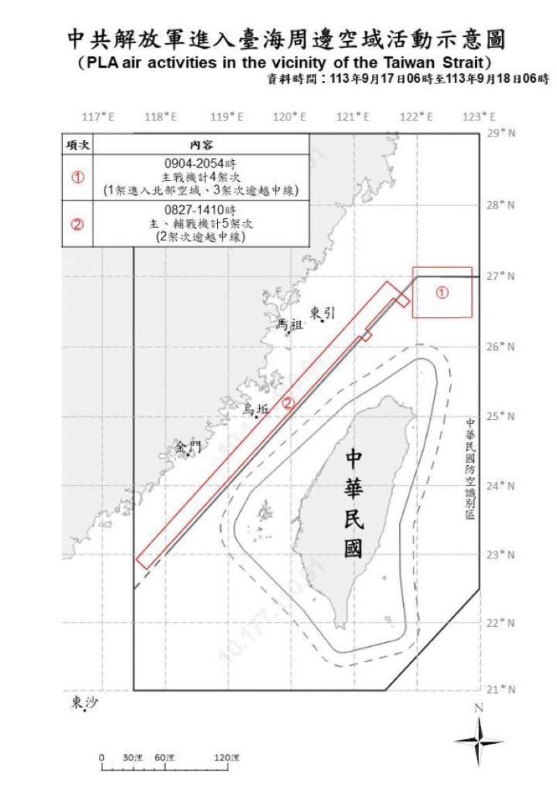 中共機艦續臺海周邊活動 國軍嚴密監控