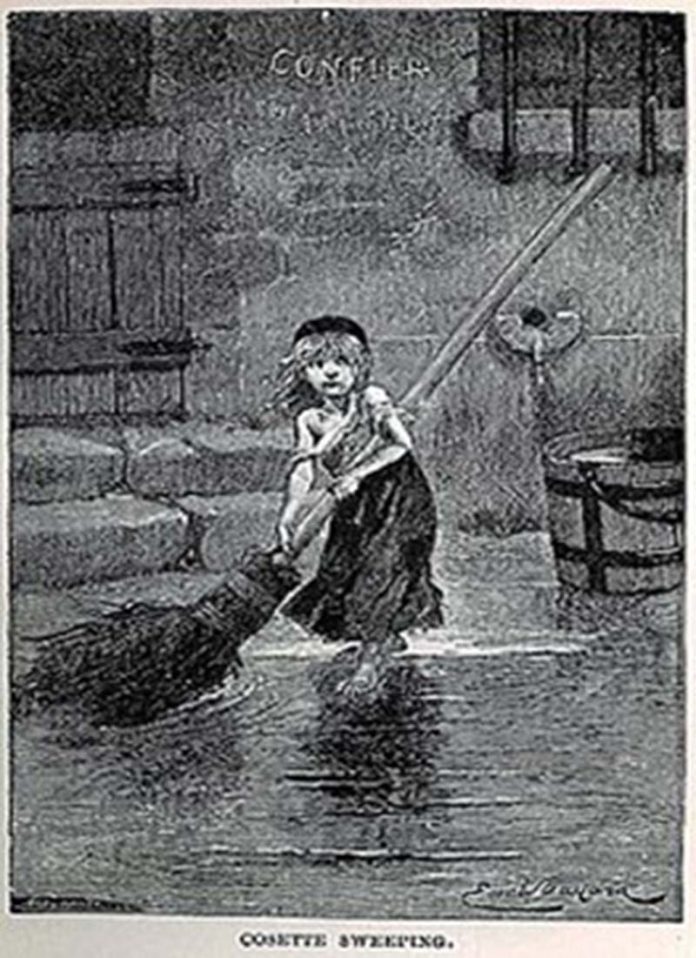 “Cosette Sweeping” 圖片來源: 維克托·雨果 (Victor Hugo) 著 Les Misérable 《悲慘世界》 (1862) 插圖