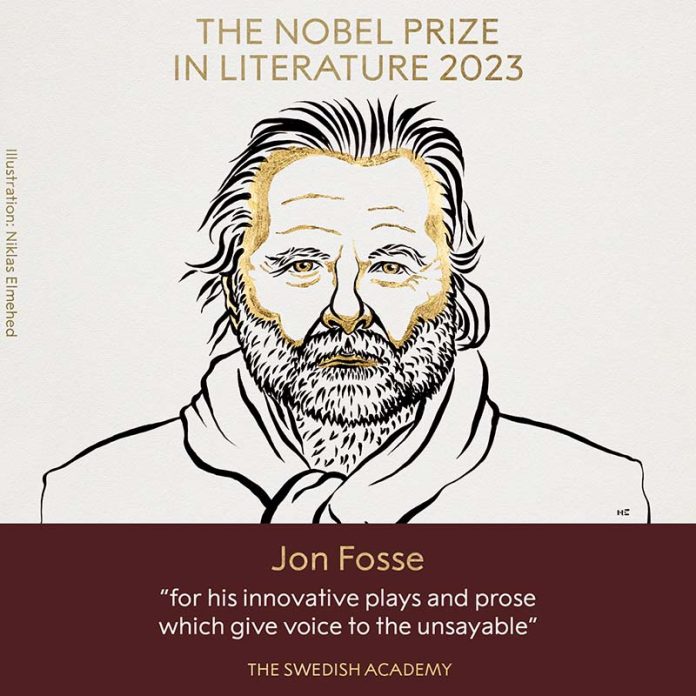 挪威作家喬恩福斯（Jon Fosse）摘下諾貝爾文學獎桂冠。圖／取自Nobel Prize Facebook