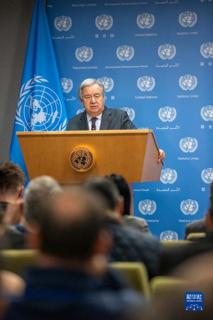 聯合國秘書長古特雷斯呼籲，哈瑪斯應立即無條件釋放人質。圖／取自新華社