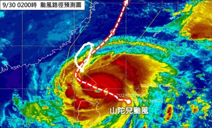 預估山陀兒10/2(三)將從高雄、屏東登陸。圖／林老師氣象站